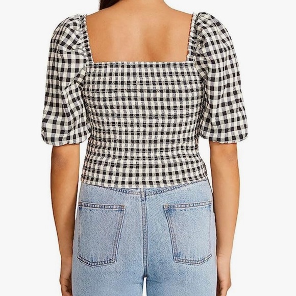NWT BB Dakota by Steve Madden The Keys to the Gingham Top black smock sz Medium - Picture 2 of 6